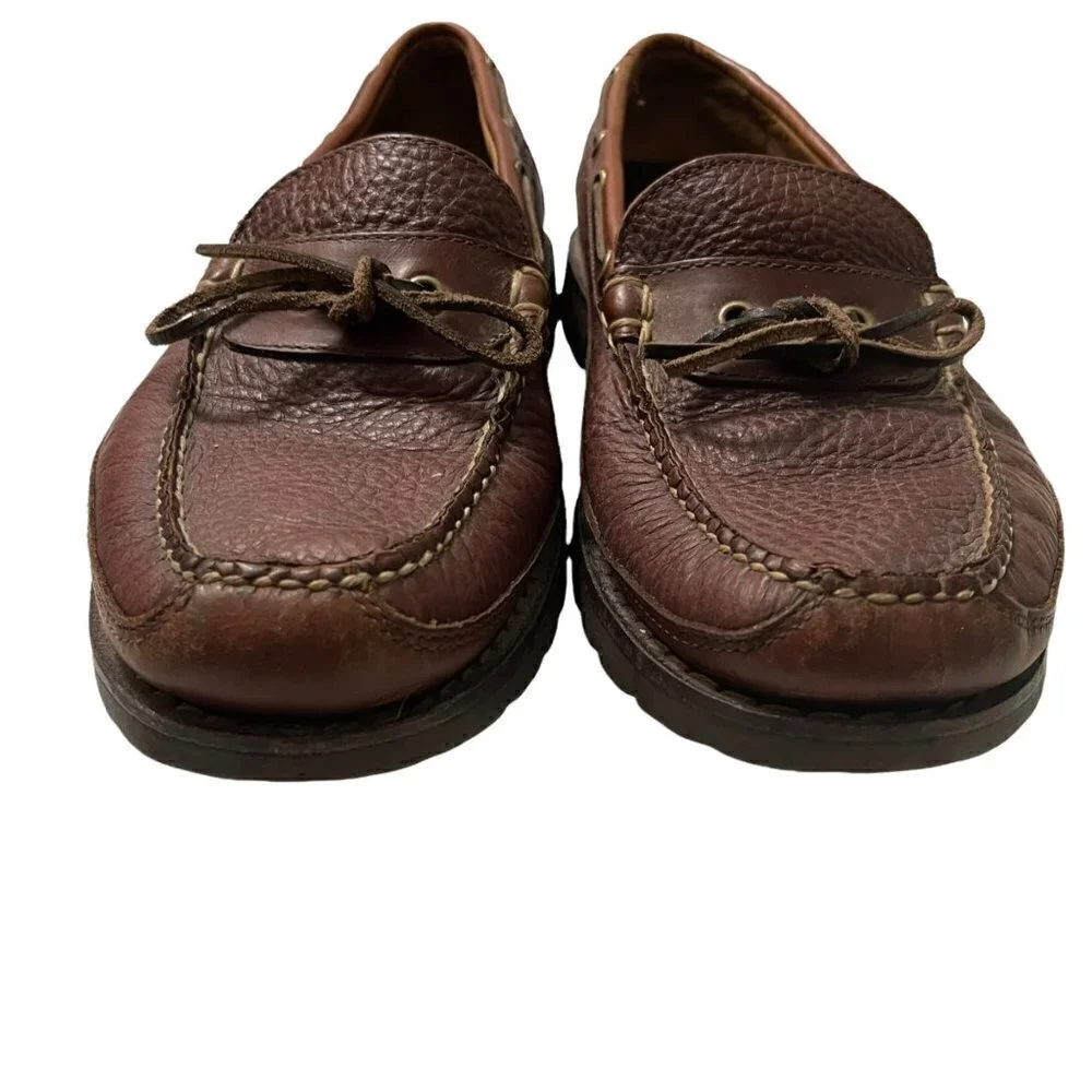 L.L. Bean Mens Brown Leather Allagash Academia Y2K Slip On Loafer Shoes Size 9